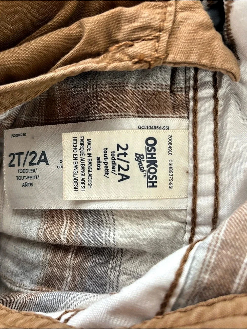 OshKosh B’Gosh Tan Plaid Lined Carpenter Overalls Size 2T EUC